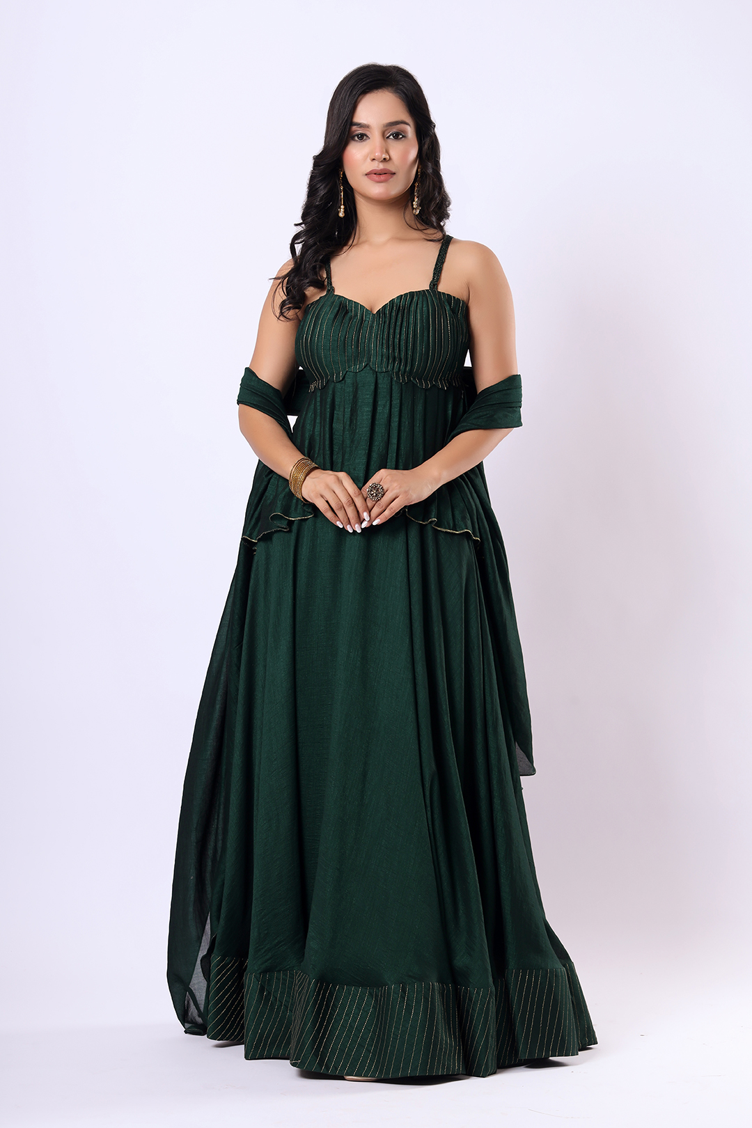 Emerald Green Flared lehenga with Dupatta
